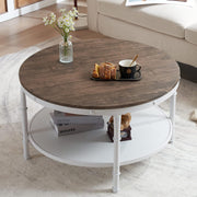 VINGLI Round Coffee Table 2-Tier Rustic Wood Coffee Table Rustic Wood Farmhouse Circle Accent Table