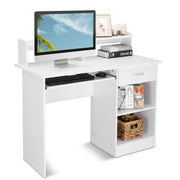 Vingli Computer Desk Study Writing Desk Wooden PC Laptop Table with Drawer Shelf Keyboard Tray for Home Office White/Black