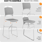 VINGLI 350lbs Stacking Chairs Set Ergonomic Plastic Padded Seat & Back