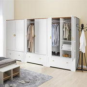 VINGLI Wide Armoire with Hanging Rod Wardrobe Freestanding Closet Wardrobe Cabinet Grey/White