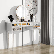 VINGLI Mirrored Vanity Desk with 5-Drawers Modern Console Table Makeup Table Silver