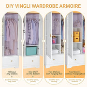 VINGLI Wide Armoire with Hanging Rod Wardrobe Freestanding Closet Wardrobe Cabinet Grey/White
