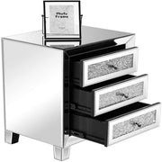 VINGLI Silver Mirrored Nightstand with 3-Drawer