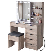 VINGLI Mirror and Lights Makeup Vanity Table Set Vanity Desk with Stool