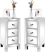VINGLI Mirrored Nightstand with 3-Drawers Mirrored Furniture for Bedroom Living Room