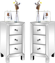 VINGLI Silver Mirrored Narrow Nightstand with 3-Drawer