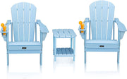 VINGLI HDPE Material Plastic Folding Adirondack Chairs Waterproof for Outdoor Blue/White/Teak