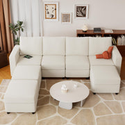 VINGLI SS106 Oversized Modular Sectional Sofa with Storage and Built-in USB Charger Linen
