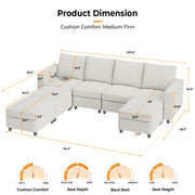 VINGLI SS106 Oversized Modular Sectional Sofa with Storage and Built-in USB Charger Linen