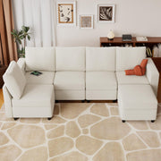 VINGLI SS106 Oversized Modular Sectional Sofa with Storage and Built-in USB Charger Linen