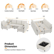 VINGLI SS106 Oversized Modular Sectional Sofa with Storage and Built-in USB Charger Linen