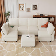 VINGLI SS106 Oversized Modular Sectional Sofa with Storage and Built-in USB Charger Linen