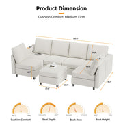 VINGLI SS106 Oversized Modular Sectional Sofa with Storage and Built-in USB Charger Linen