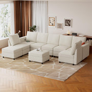 VINGLI SS106 Oversized Modular Sectional Sofa with Storage and Built-in USB Charger Linen