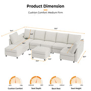VINGLI SS106 Oversized Modular Sectional Sofa with Storage and Built-in USB Charger Linen