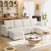 VINGLI SS106 Oversized Modular Sectional Sofa with Storage and Built-in USB Charger Linen