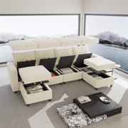 VINGLI SS106 Oversized Modular Sectional Sofa with Storage and Built-in USB Charger Linen