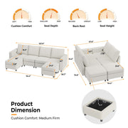 VINGLI SS106 Oversized Modular Sectional Sofa with Storage and Built-in USB Charger Linen