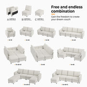 VINGLI SS106 Oversized Modular Sectional Sofa with Storage and Built-in USB Charger Linen
