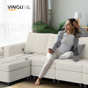 VINGLI SS106 Oversized Modular Sectional Sofa with Storage and Built-in USB Charger Linen