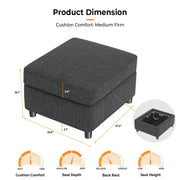 VINGLI SS106 Oversized Modular Sectional Sofa with Storage and Built-in USB Charger Linen