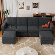 VINGLI SS106 Oversized Modular Sectional Sofa with Storage and Built-in USB Charger Linen