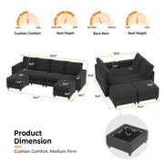 VINGLI SS106 Oversized Modular Sectional Sofa with Storage and Built-in USB Charger Linen