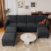 VINGLI SS106 Oversized Modular Sectional Sofa with Storage and Built-in USB Charger Linen