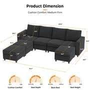 VINGLI SS106 Oversized Modular Sectional Sofa with Storage and Built-in USB Charger Linen