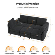 VINGLI SS106 Oversized Modular Sectional Sofa with Storage and Built-in USB Charger Linen