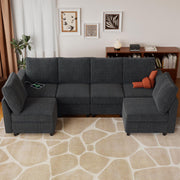 VINGLI SS106 Oversized Modular Sectional Sofa with Storage and Built-in USB Charger Linen