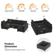 VINGLI SS106 Oversized Modular Sectional Sofa with Storage and Built-in USB Charger Linen