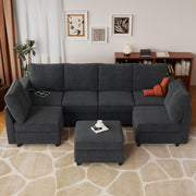 VINGLI SS106 Oversized Modular Sectional Sofa with Storage and Built-in USB Charger Linen