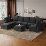 VINGLI SS106 Oversized Modular Sectional Sofa with Storage and Built-in USB Charger Linen