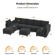 VINGLI SS106 Oversized Modular Sectional Sofa with Storage and Built-in USB Charger Linen