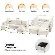 VINGLI SS102 Modular Sectional Sleeper Sofa with Storage and Built-in USB Charger Chenille