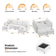 VINGLI SS106 Oversized Modular Sectional Sofa with Storage and Built-in USB Charger Linen