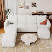 VINGLI SS106 Oversized Modular Sectional Sofa with Storage and Built-in USB Charger Linen