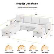 VINGLI SS106 Oversized Modular Sectional Sofa with Storage and Built-in USB Charger Linen