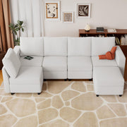 VINGLI SS106 Oversized Modular Sectional Sofa with Storage and Built-in USB Charger Linen
