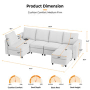 VINGLI SS106 Oversized Modular Sectional Sofa with Storage and Built-in USB Charger Linen