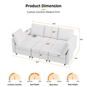 VINGLI SS106 Oversized Modular Sectional Sofa with Storage and Built-in USB Charger Linen
