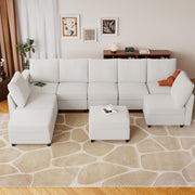 VINGLI SS106 Oversized Modular Sectional Sofa with Storage and Built-in USB Charger Linen