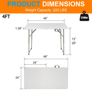 VINGLI Plastic Folding Table Portable Rectangular Table with Carrying Handle