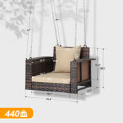 VINGLI 2.2FT 1-Person Rattan Patio Porch Swing with Cushions 440Ibs