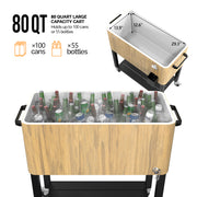 VINGLI 80 Quart Portable Rolling Cooler Cart with Waterproof Cover for Outdoor Patio