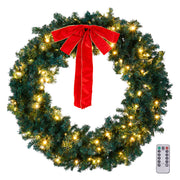 VINGLI Christmas Wreath with Multicolor Lights Outdoor Xmas Wreath with Bow