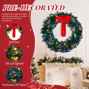 VINGLI Christmas Wreath with Multicolor Lights Outdoor Xmas Wreath with Bow