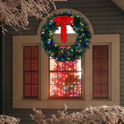 VINGLI Christmas Wreath with Multicolor Lights Outdoor Xmas Wreath with Bow