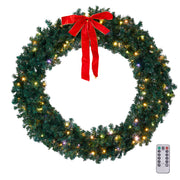 VINGLI Christmas Wreath with Multicolor Lights Outdoor Xmas Wreath with Bow